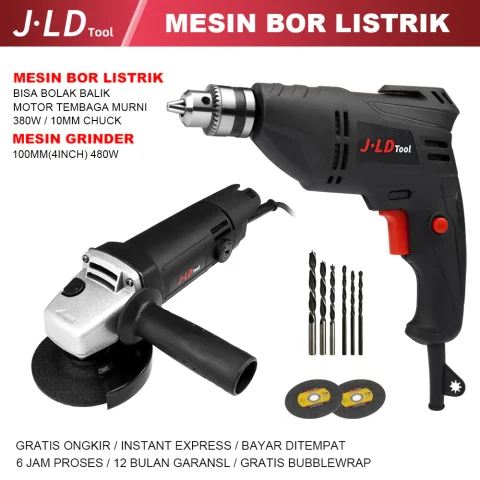 JLD Mesin Bor listrik 10mm J10-3 + JLD Gerinda 4Inch