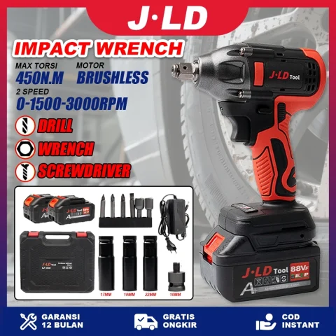 JLD Impact Wrench Brushless 350N.M Mesin bor Baterai
