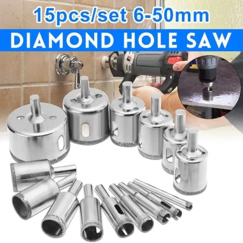 Mata Bor Diamond 15 PCS 16PCS 6-50mm Set Pelubang