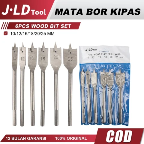 JLD 6PCS Mata Bor Kipas Pelubang Kayu Power Spade