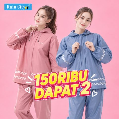 RAIN CITY Jas Hujan Setelan Wanita Pink Pastel