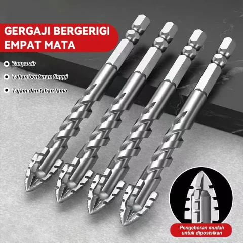 4/7pcs Bor Eksentrik Bergerigi Empat Mata Bor Paduan