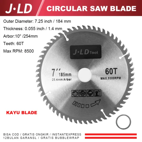 JLD 185mm Circular Saw Blade 7Inch 60T Mata Gerinda