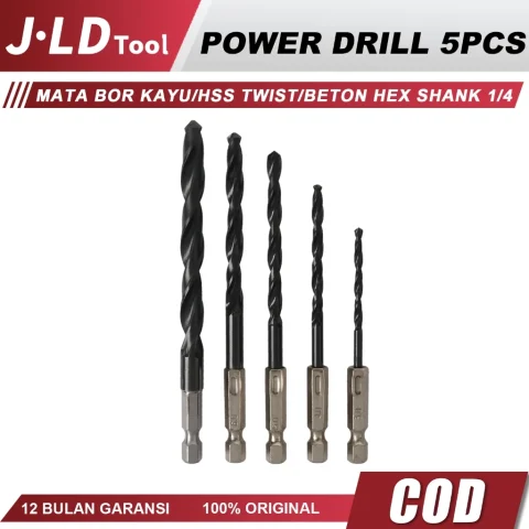 JLD 5PCS Mata Bor Power Drill Bit Hex 1