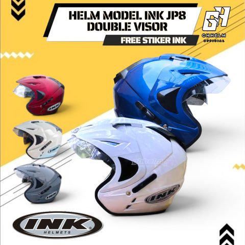 HELM INK DOUBLE VISOR JP8 HELM HALF FACE SNI