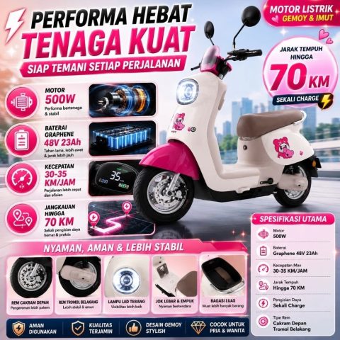 Motor Listrik YADEA Yuanqi Mia 500W Baterai Graphene