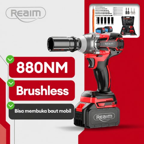 REAIM Impact Wrench Baterai 880Nm Brushless Kunci