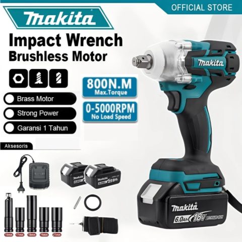 MAKlTA Impact Wrench 1599V Baterai Brushless 800N.M