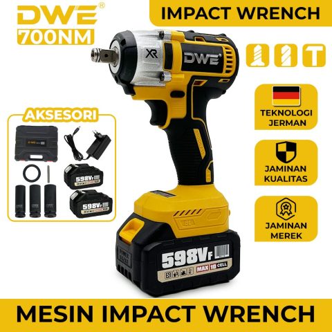 D•WE Brushless Impact Wrench Bor 700NM Mesin
