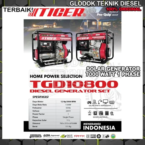 Genset Listrik 7000W DIESEL TIGER TGD10800 SOLAR 7kW