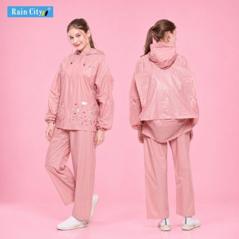 RAIN CITY Jas Hujan Setelan Wanita Ransel Pink