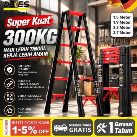 DEKES Tangga Lipat Baja Karbon Teleskopik Double