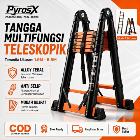 PyrosX Tangga lipat aluminium 6 meter Multifungsi