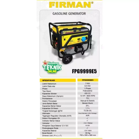 Genset 7000W FIRMAN FPG9999E5 Listrik 7Kw Starter