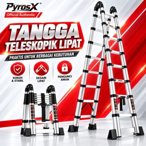 PyrosX Tangga Teleskopik Aluminium Portabel Lipat 6