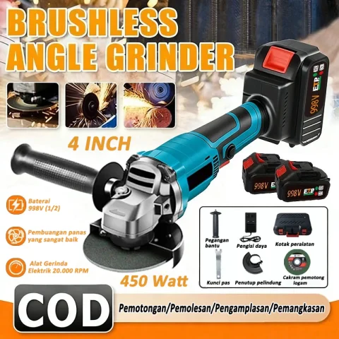 Gerinda Baterai Brushless 4Inch 450W Mesin Tangan