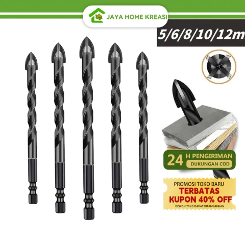 5-12MM 5PCS Mata Bor Silang multifungsi black cross