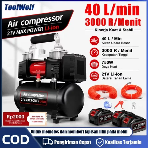 ToolWolf Kompresor Angin Listrik Portable 21V