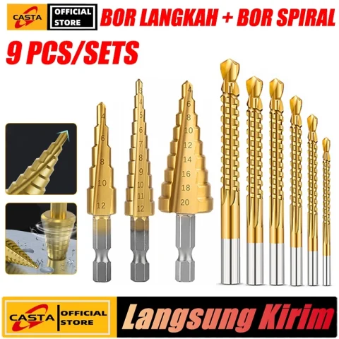 CASTA Set Mata Bor Langkah & Gergaji HSS Titanium 9