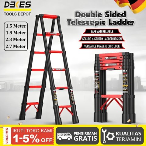 DEKES Tangga Lipat Baja Karbon Teleskopik Double