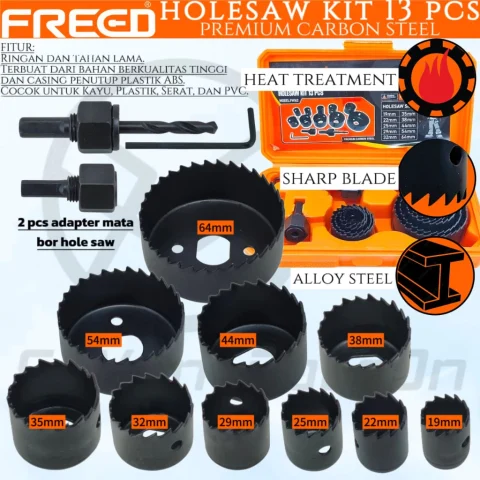 Set Mata Bor HoleSaw 13 PCS FREED 19-64mm