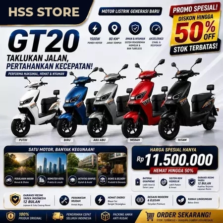 Motor Listrik Yadea GT20 1500W Jarak Tempuh 80KM