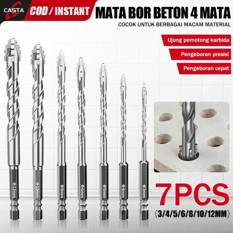 CASTA 7PCS Mata Bor Eksentrik Baja Tungsten Kepala